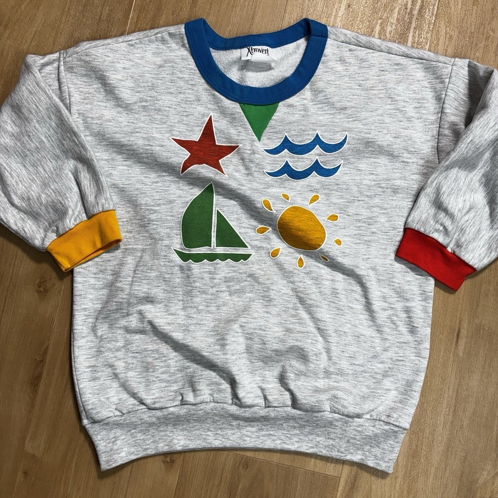 Vintage Women's Colorblock Sailing Sweatshirt Medium Xtrovert Colorful Nautical